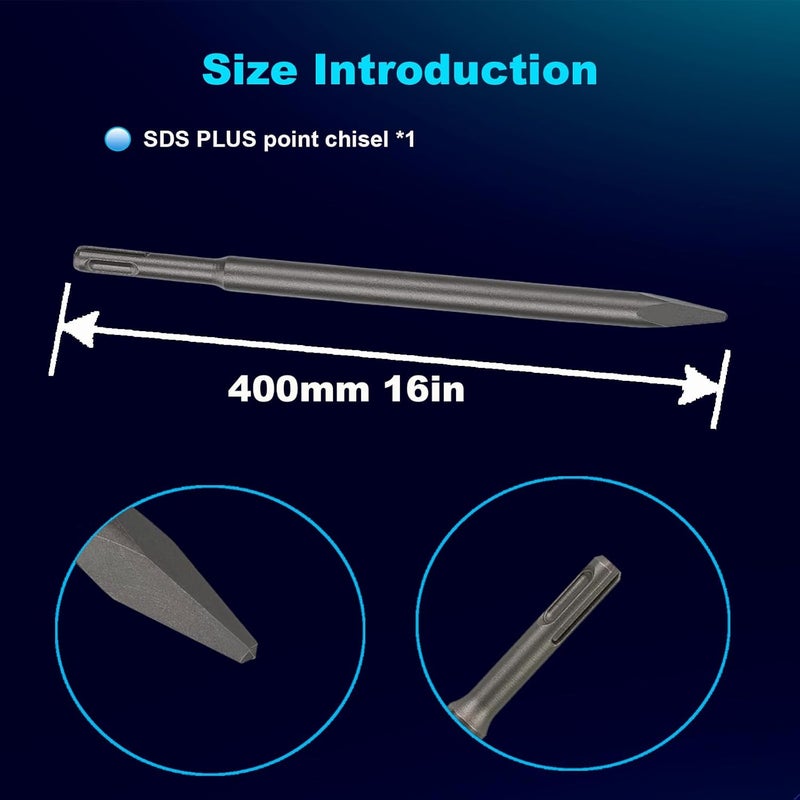 Phyxlyn 16 Inch SDS Plus Chisel, Point Chisel with Sds Plus Shank Ideal for Concrete Demolition, Tile Removal Chisel Tool for SDS Plus Hammer Drill Attachment - Image 3